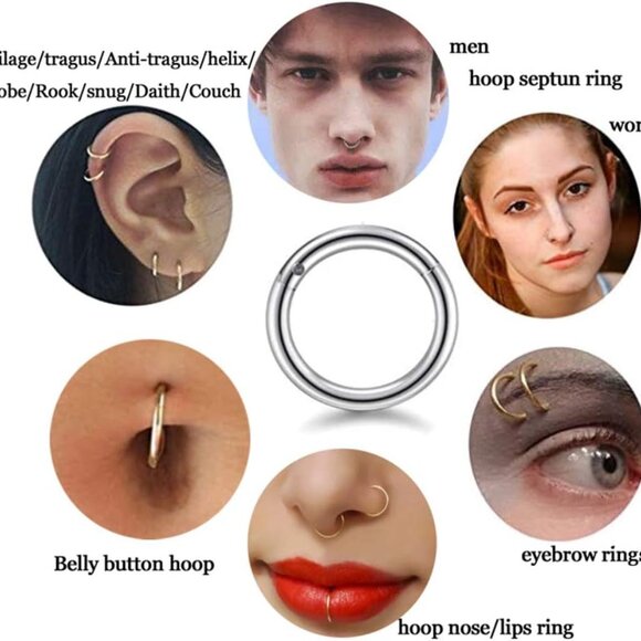 16G Surgical Steel Hinged Clicker Segment Nose Rings Hoop Helix Cartilage Daith - Picture 3 of 5